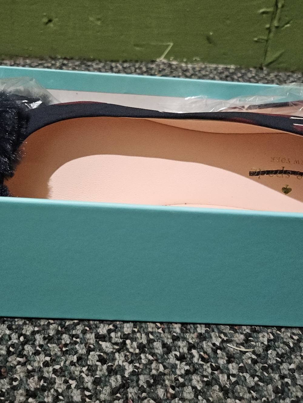 kate spade navy blue pompom ballet flats